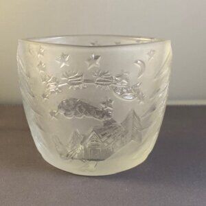 Night Before Christmas Oval Votive Candle Holder Frosted Glass Sleigh Farmhouse